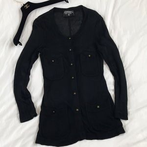 Vintage CHANEL 95P Black Cardigan Dress 36 38